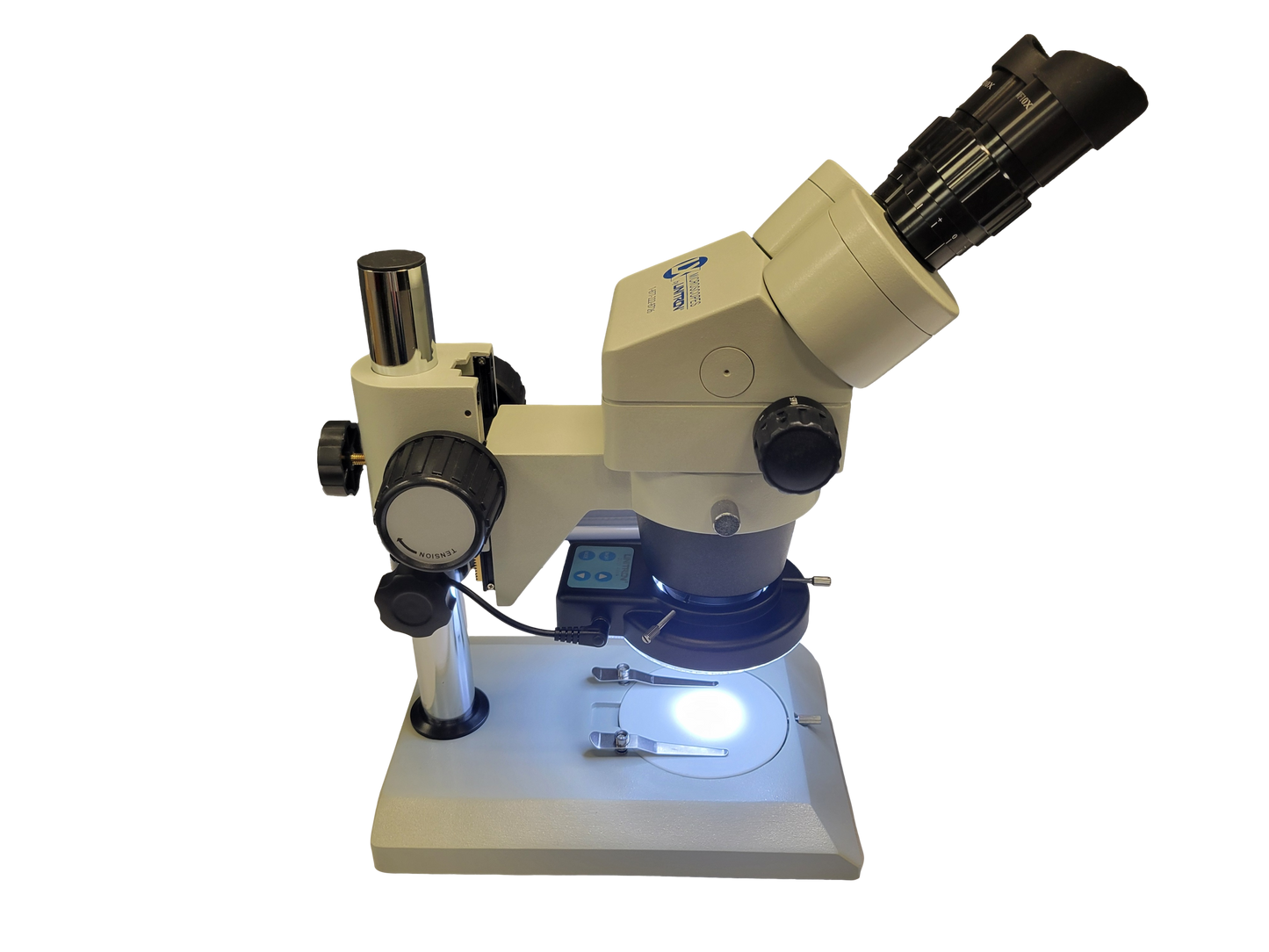 System 250 Stereo Zoom Binocular Scope, With 18734 Stand, and 15854 Quadrant Ring Light