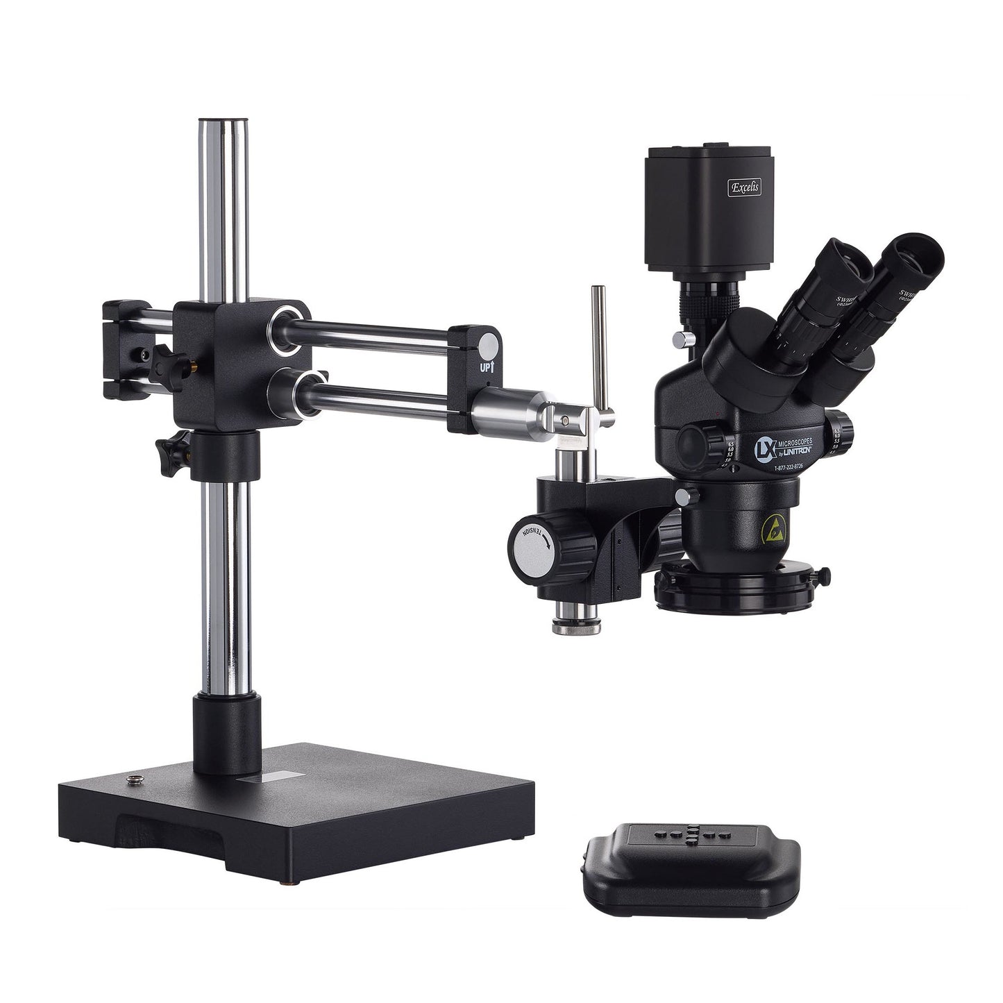 System 373RB-DMLED-HOHDTR-ESD, S-Z 23mm TRU Trinocular, 10X-65X, RB Stand, Dimmable LED-High Output Ring Light, Excelis HD Camera, Video Adapter, ESD-Safe