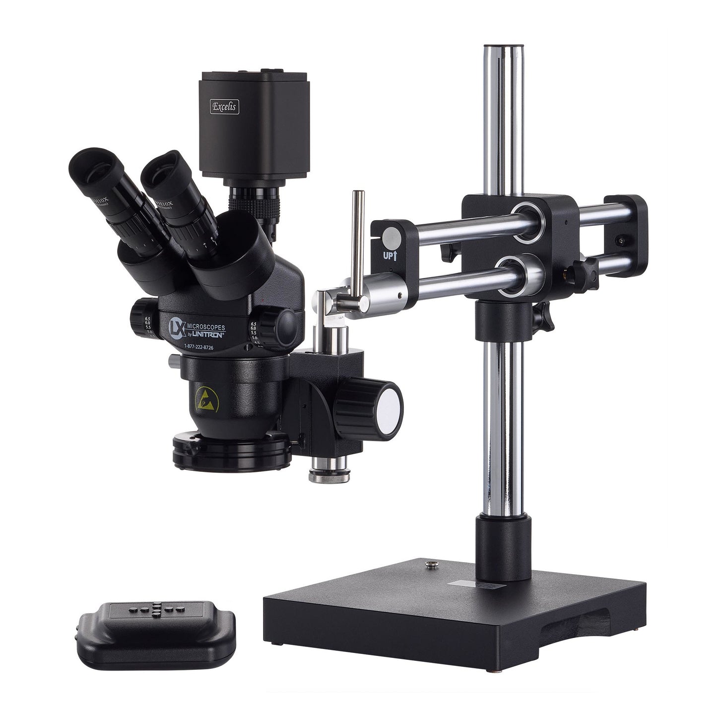 System 373RB-DMLED-HOHDTR-ESD, S-Z 23mm TRU Trinocular, 10X-65X, RB Stand, Dimmable LED-High Output Ring Light, Excelis HD Camera, Video Adapter, ESD-Safe