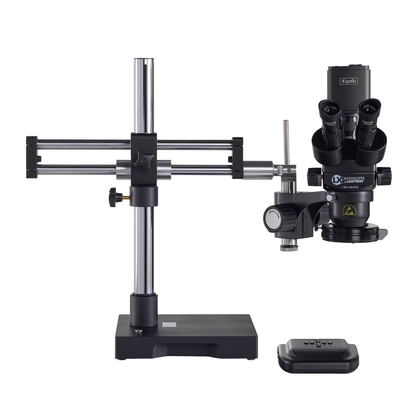 System 373RB-DMLED-HOHDTR-ESD, S-Z 23mm TRU Trinocular, 10X-65X, RB Stand, Dimmable LED-High Output Ring Light, Excelis HD Camera, Video Adapter, ESD-Safe