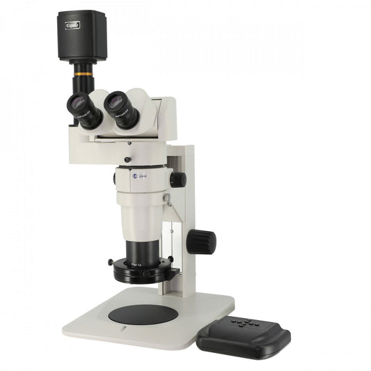 System 374PFSTRT-DMLED-HOHD-WITH 1.0X LENS, S-Z 24mm Ergo Trinocular, Plain stand, (1X lens included), Dimmable LED-High Output Ring Light, Excelis HD Camera, Video Adapter